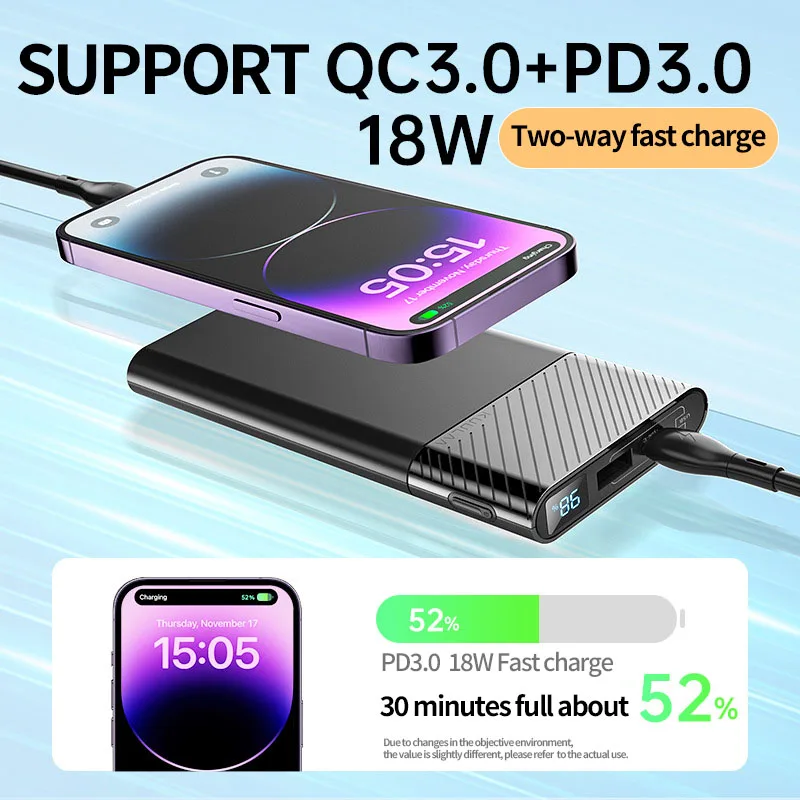 

KUULAA digital display portable charger Power Bank 10000mAh PowerBank Fast Charging For redmi note 10 9 pro poco m3 for iPhone