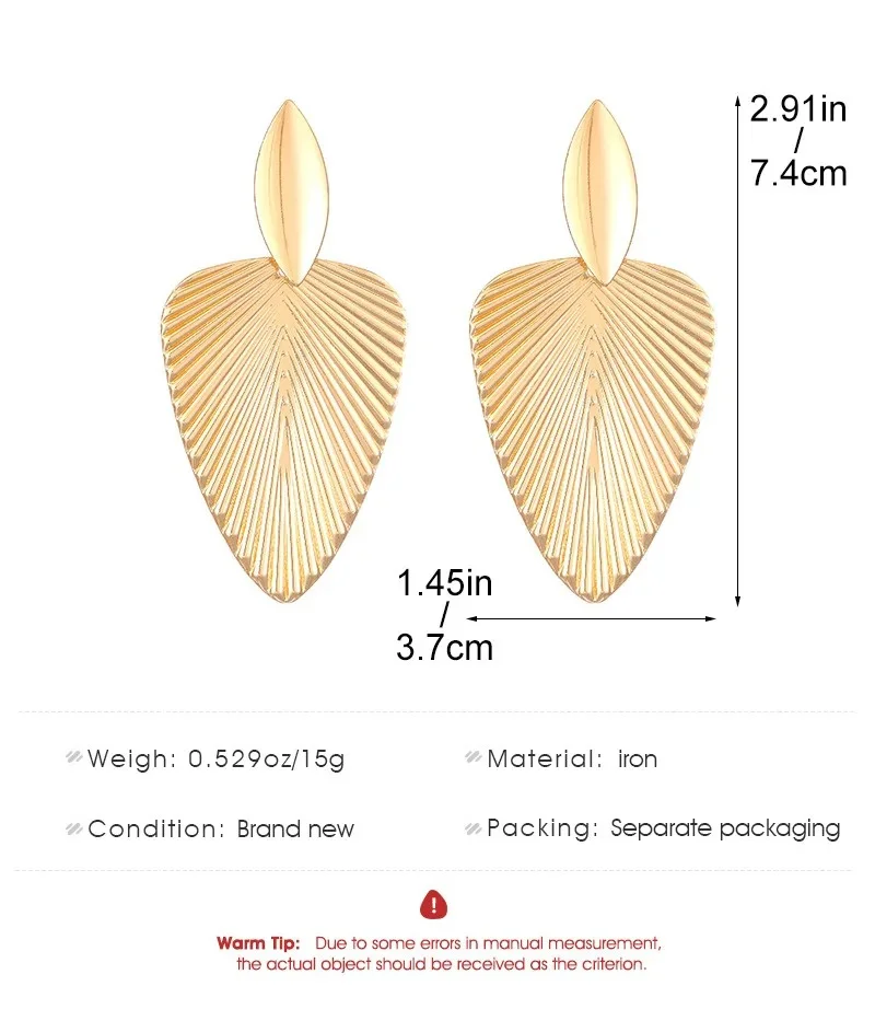 Advanced Metal Textured Leaf Pendant Big Earrings Women's Exaggerated Fashion Party Jewelry Gold Color Geometry Drop Earring