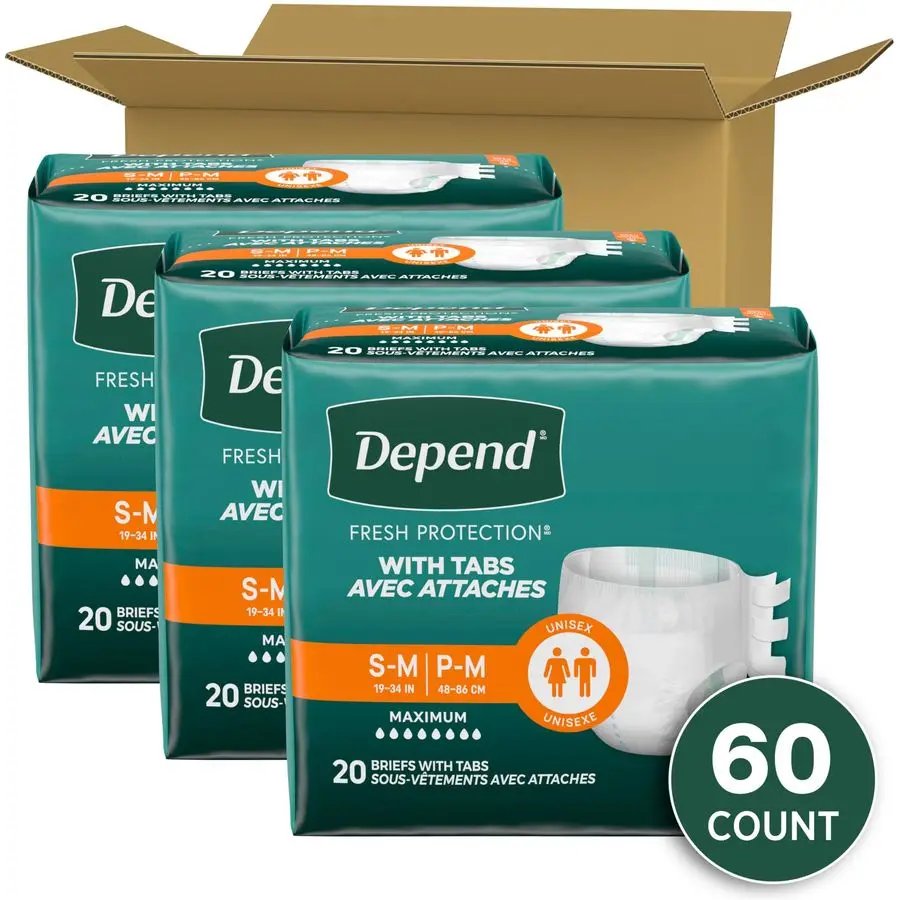 Adult Diapers with Tabs, Incontinence Protection with Tabs, Unisex, Small Medium 1934 Waist, Up To 170 lbs, Maximum Absorbency,