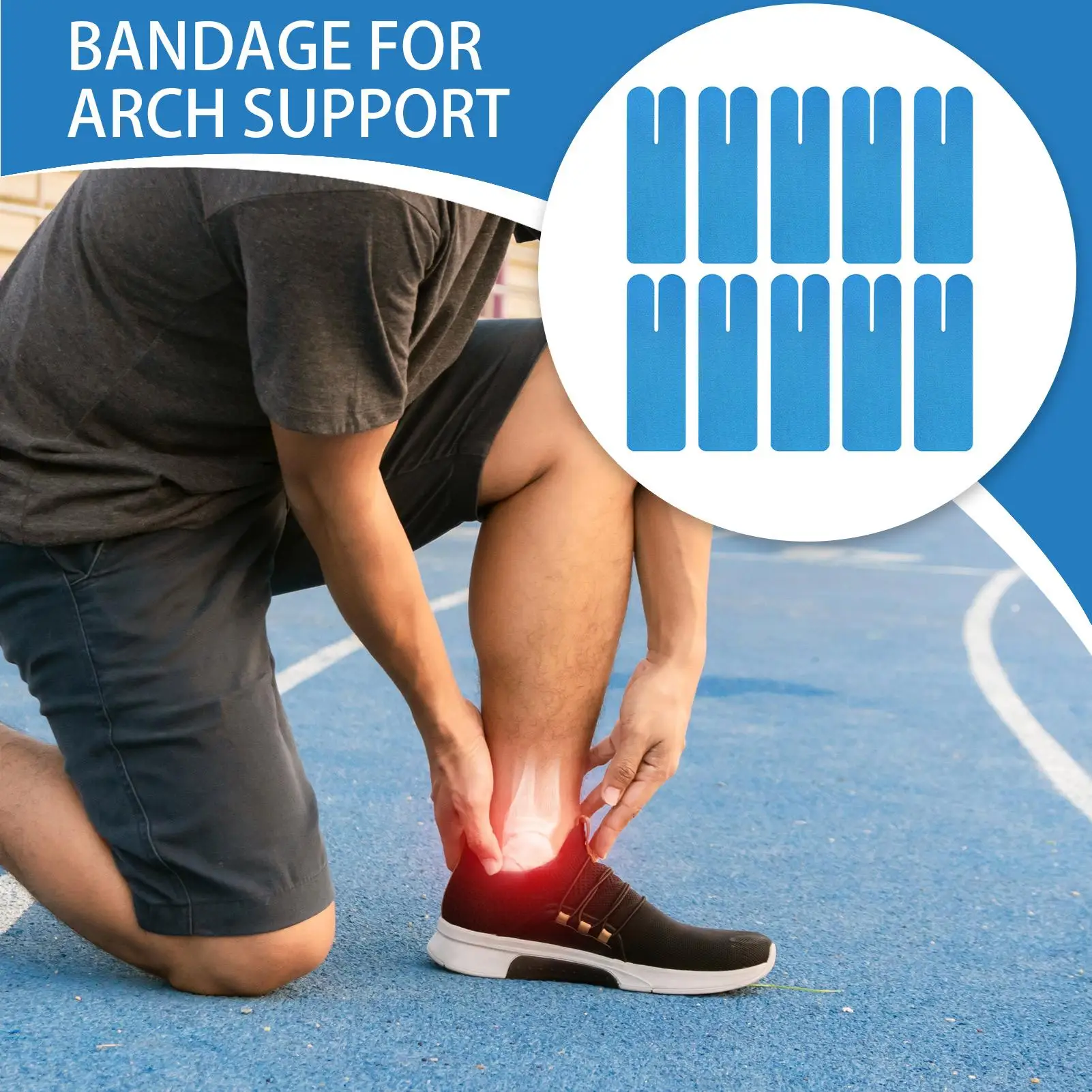 Ankle Kinesiology Tape 10-Pieces Precut Elastic Kinesiology Relief Strips For Running Hiking Sports Jumping Playing Training