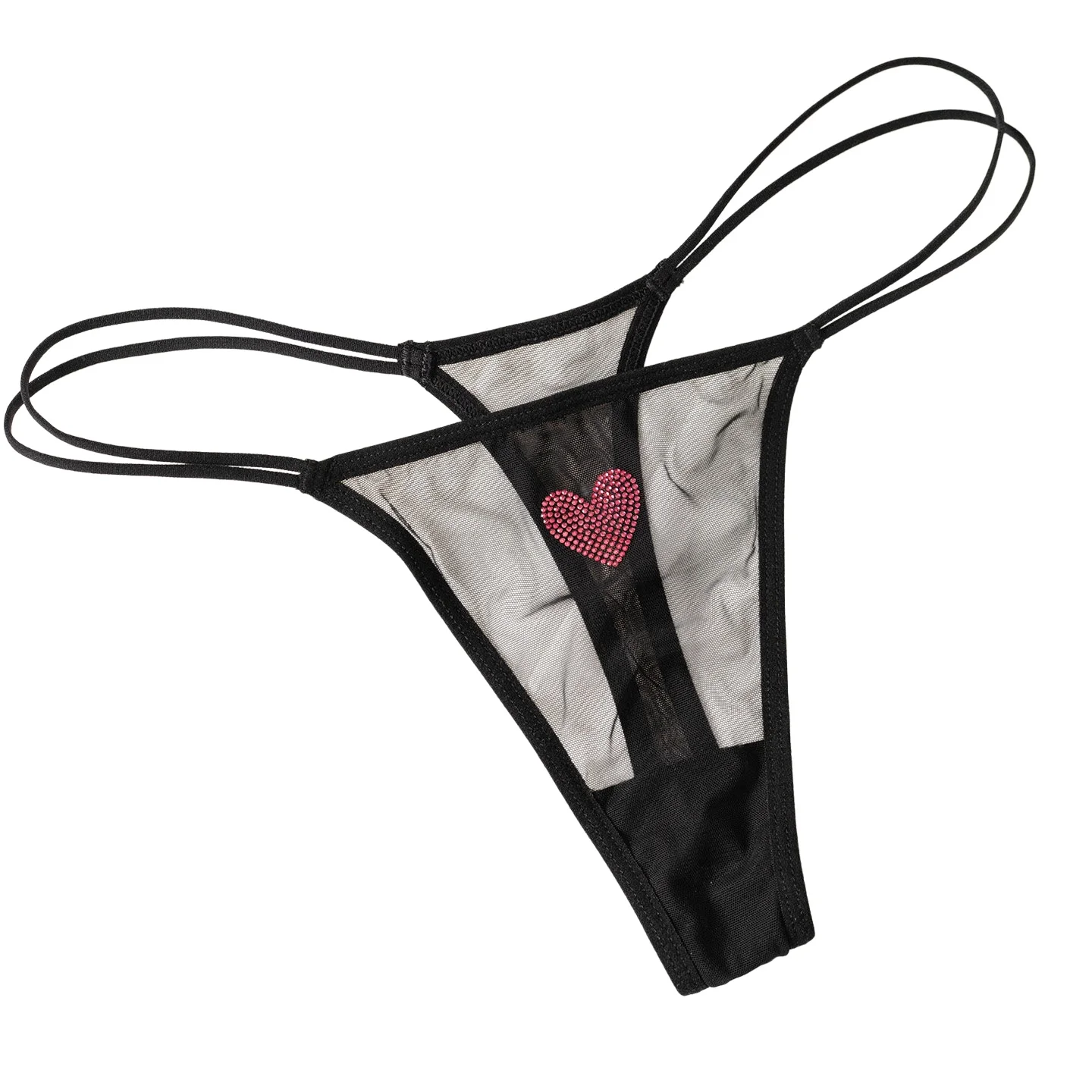 Spitzen-Netzstoff Damen-Slips Sexy Tanga Transparente Strass-Herz-Unterhosen Unterwäsche Mädchen G-String Dessous Fitness T-Back