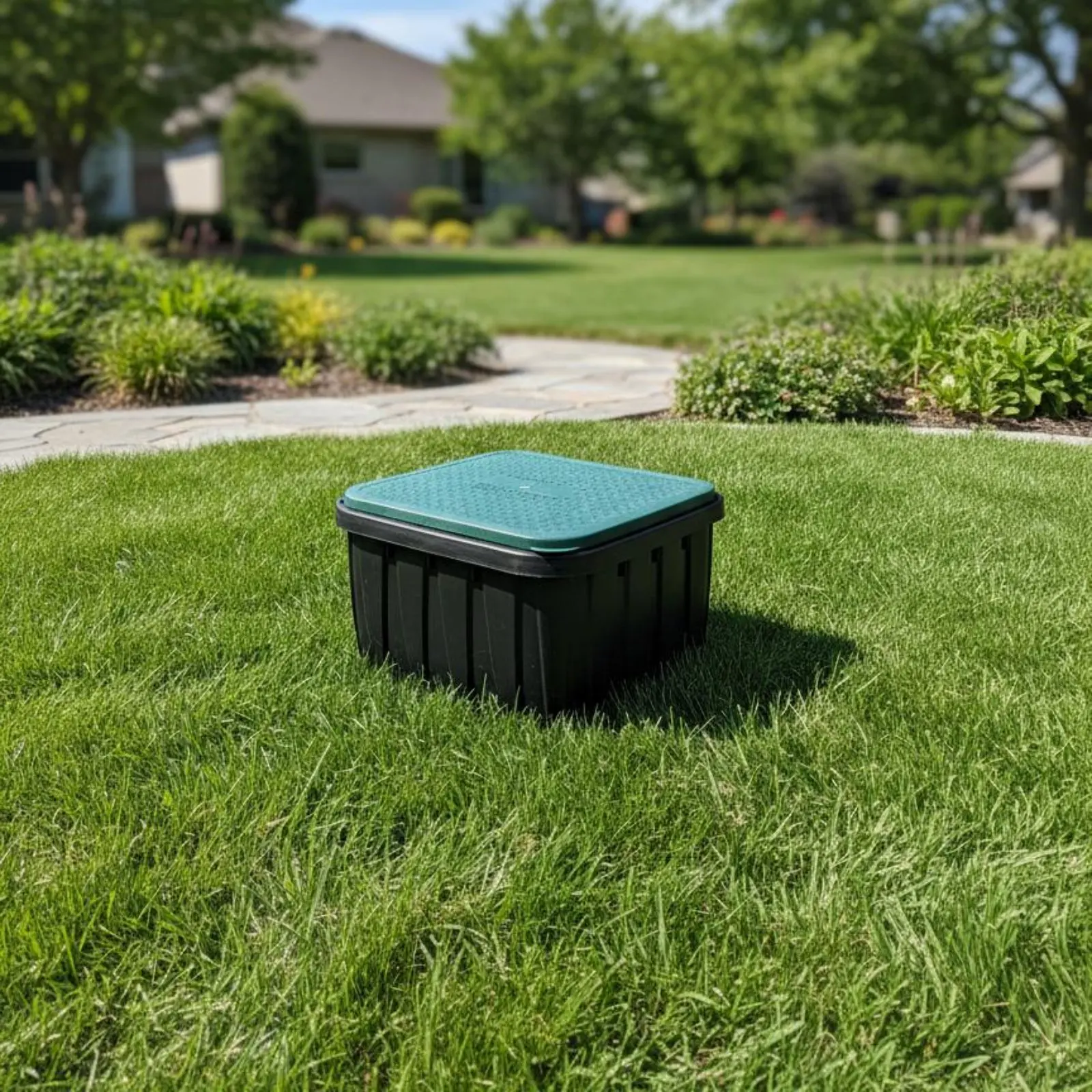 Electromagnetic Flow Control Unit Protection Box Long-Lasting PE Plastic Underground Sprinkler Flow Control Unit Box Green Lid