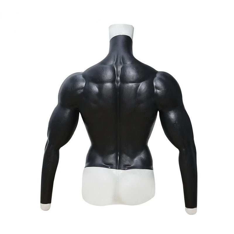 Silicone Muscle Black Suit Fake Boobs Belly for Stage Cosplay Fake Belly Suit Masquerade Performance Costume