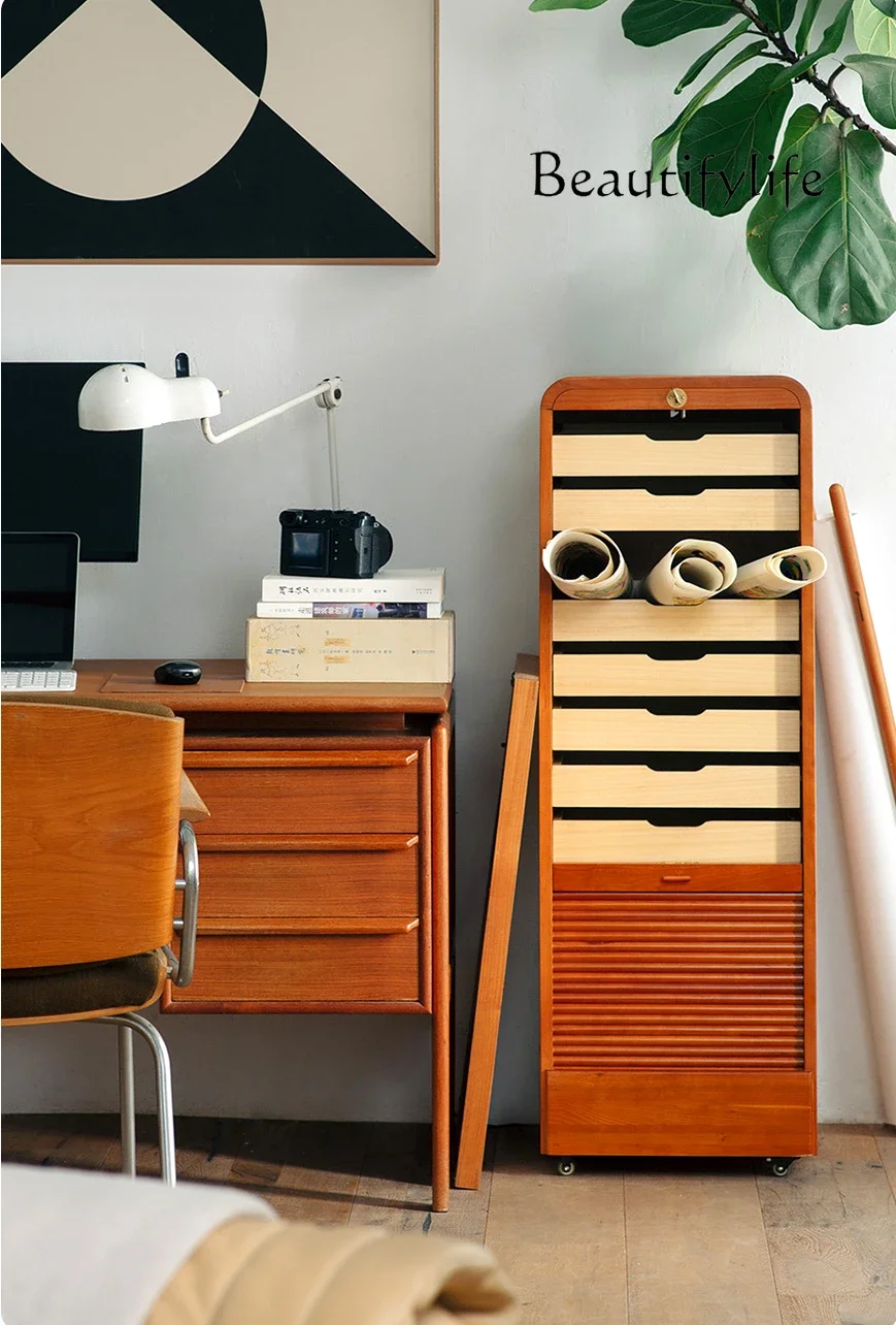 

Solid Wood Cabinet Rolling Door Treasure Cabinet Mid-Ancient Retro Storage File Storage Cabinet Cherrywood