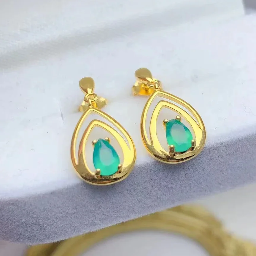 

Natural Green Chalcedony Drop Earrings 4mm*6mm 0.7ct Chalcedony Earrings for Party Allergy Free 925 Silver Gemstone Jewelry