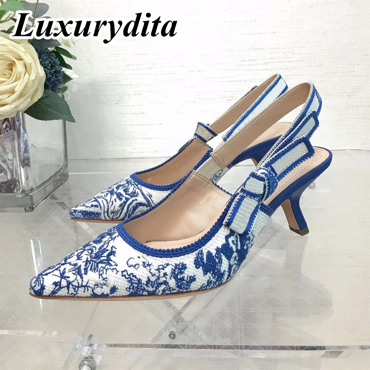 Top Quality Luxury Womens Sandal Casual Lace Flat Fashion Embroidered Muller Shoes Designer Silk Leather Soled High Heel