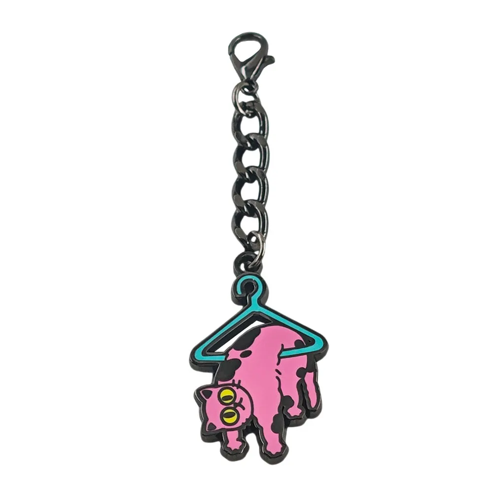 Lustiger „Hang in There“ Katzen-Schlüsselanhänger, rosa Kätzchen am Anhänger, niedlicher Meme-Metall-Schlüsselring, Rucksack-Ornament, motivierender Schmuck. – Detail 1
