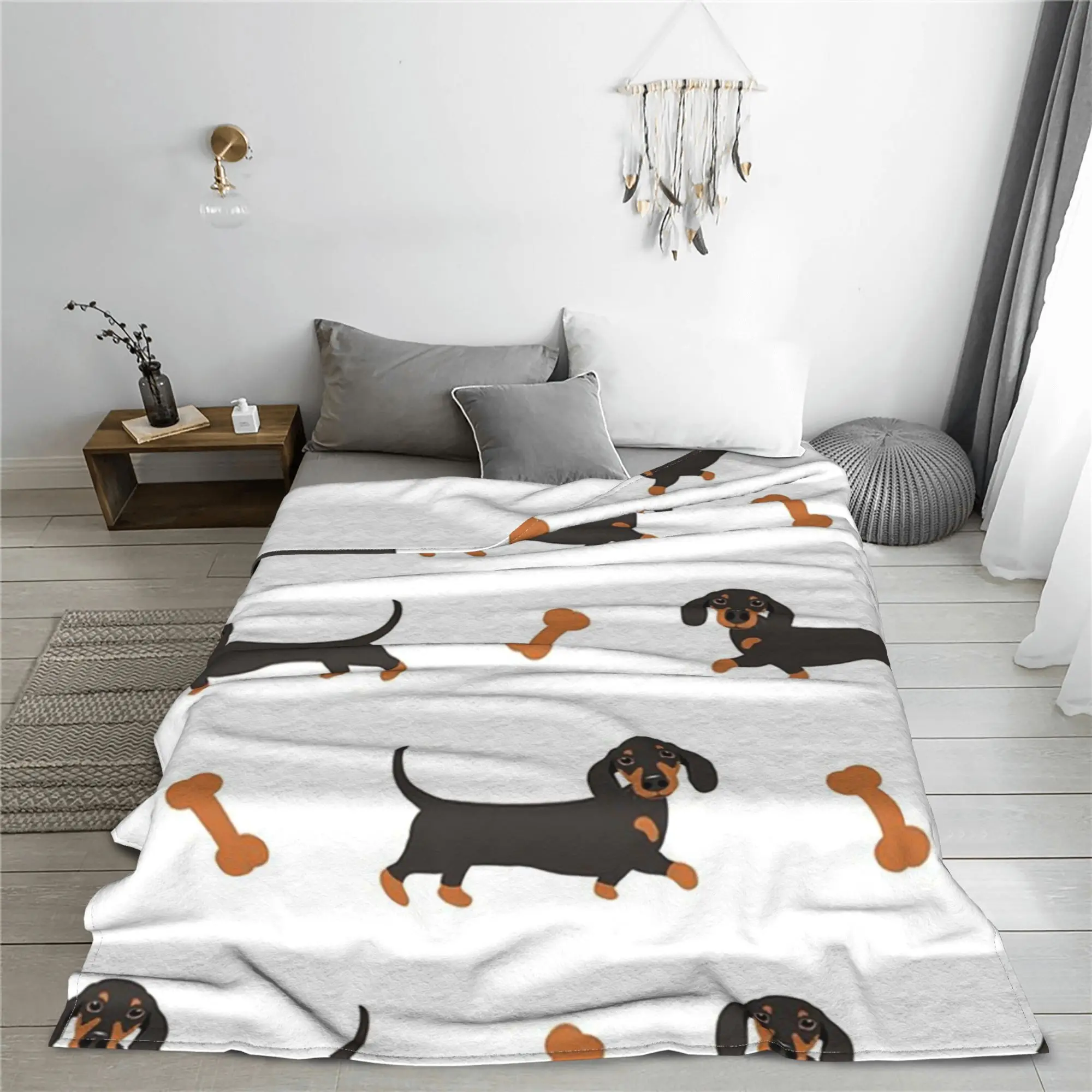 Black and Tan Dachshund Sausage Dog Blanket Portable Flannel Sofa Throw Blanket for Home Bedroom Outdoor Throws Bedspread Quilt