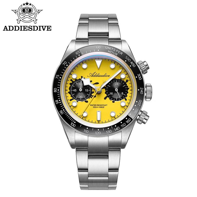 ADDIESDIVE 2026 New Luxury Men Chronograph VK64 Watch Waterproof 100m Ceramic Bezel BGW9 Luminous 316L Steel Quartz Watch AD2520 image 3