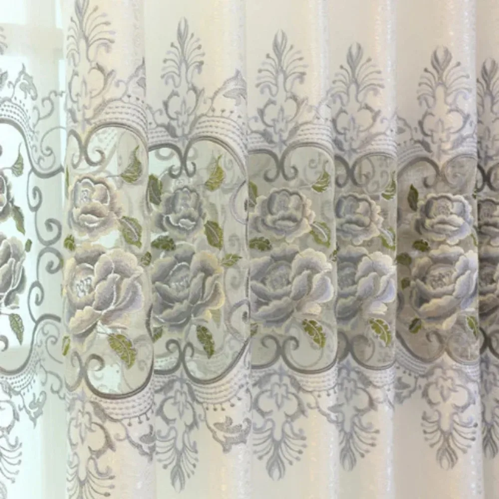 Nine Needle Peony Embroidered Curtains, Window Screens, Living Room, Bedroom, Bay Window, Balcony, Floor To Floor European Style