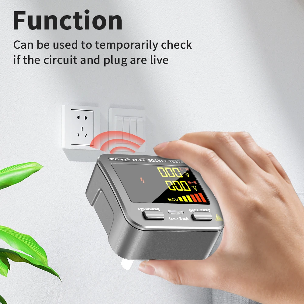 ZOYI Socket Tester / Phase Detector - ZT-E2 Electrical Outlet Tester, Live Wire Detector, Leakage & Ground Fault Checker