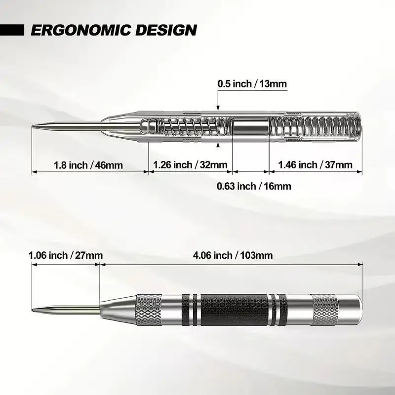 Auto Center Puncher Heavy Duty Drill Guide Tool for Wood Metal Steel Spring Loaded Hole Marker Automatic Hand Tool