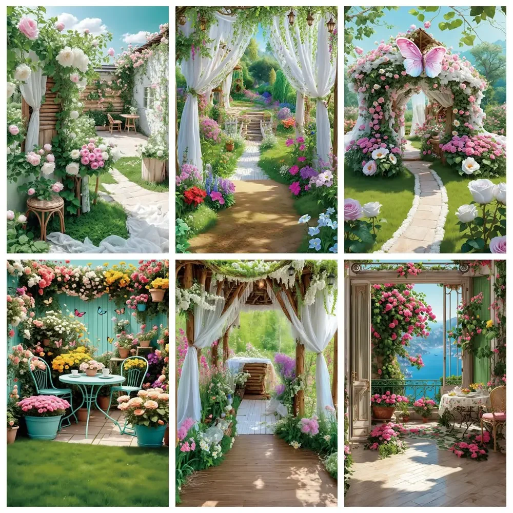 MOON.QG Spring Floral Flower Green Grass Backdrop Children Enchanted Garden Party Photography Background Home Studio Decorations