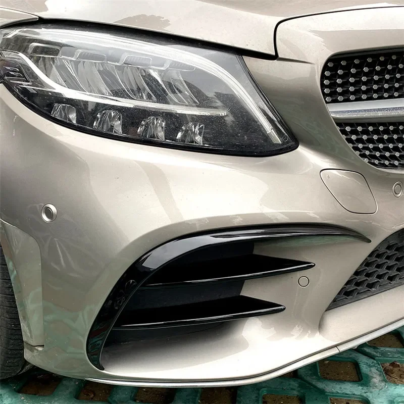 for Mercedes Benz C CLASS C200 C260 W205 2019 2020 2021 Front Bumper Lip Splitter Spoiler Fog Lamp Trim Cover Grille Sticker