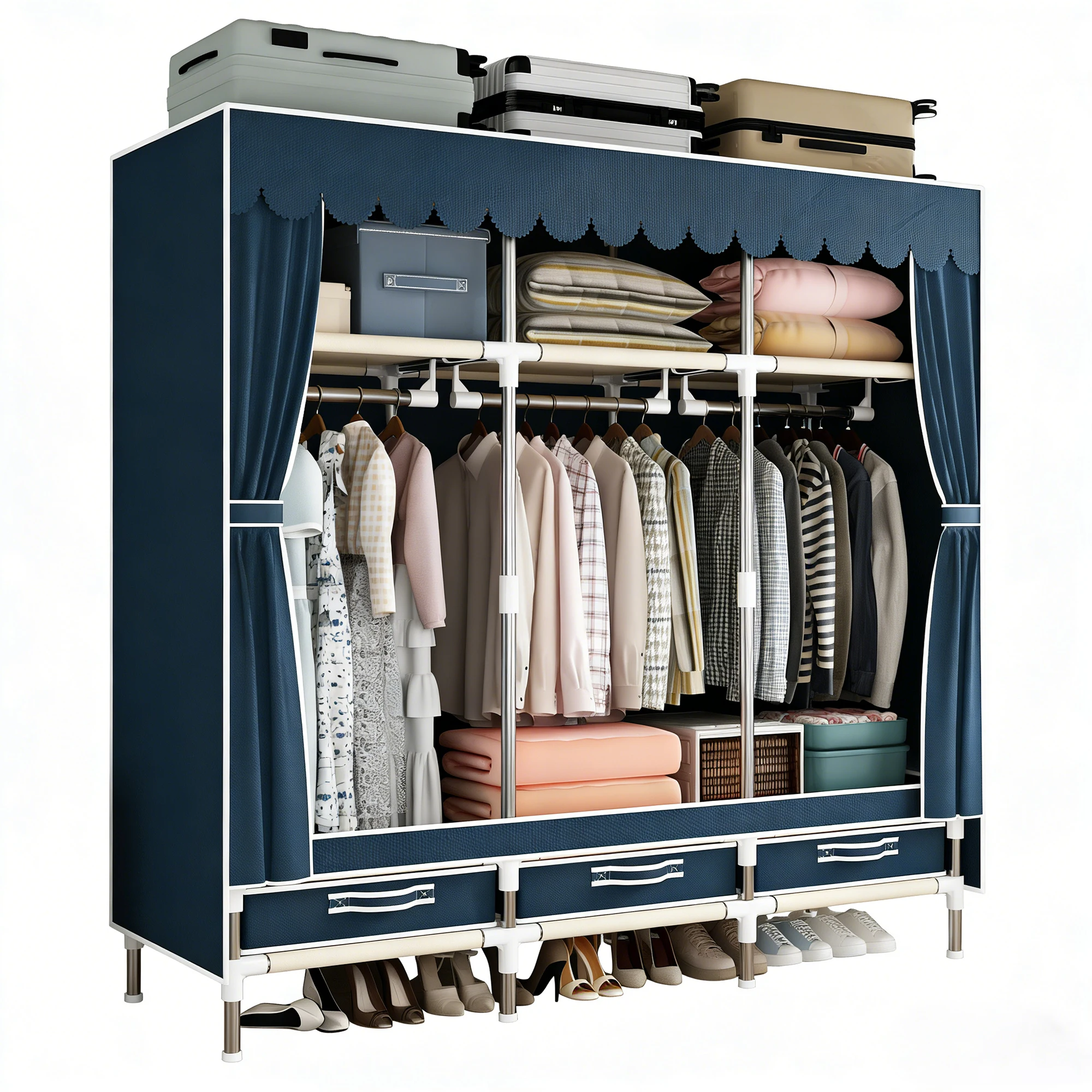 

ArluKin Шкаф с металлическим каркасом и пылезащитной крышкой, стеллаж для хранения, складная органайзерная мебель с выдвижным ящиком для вашей гостиной