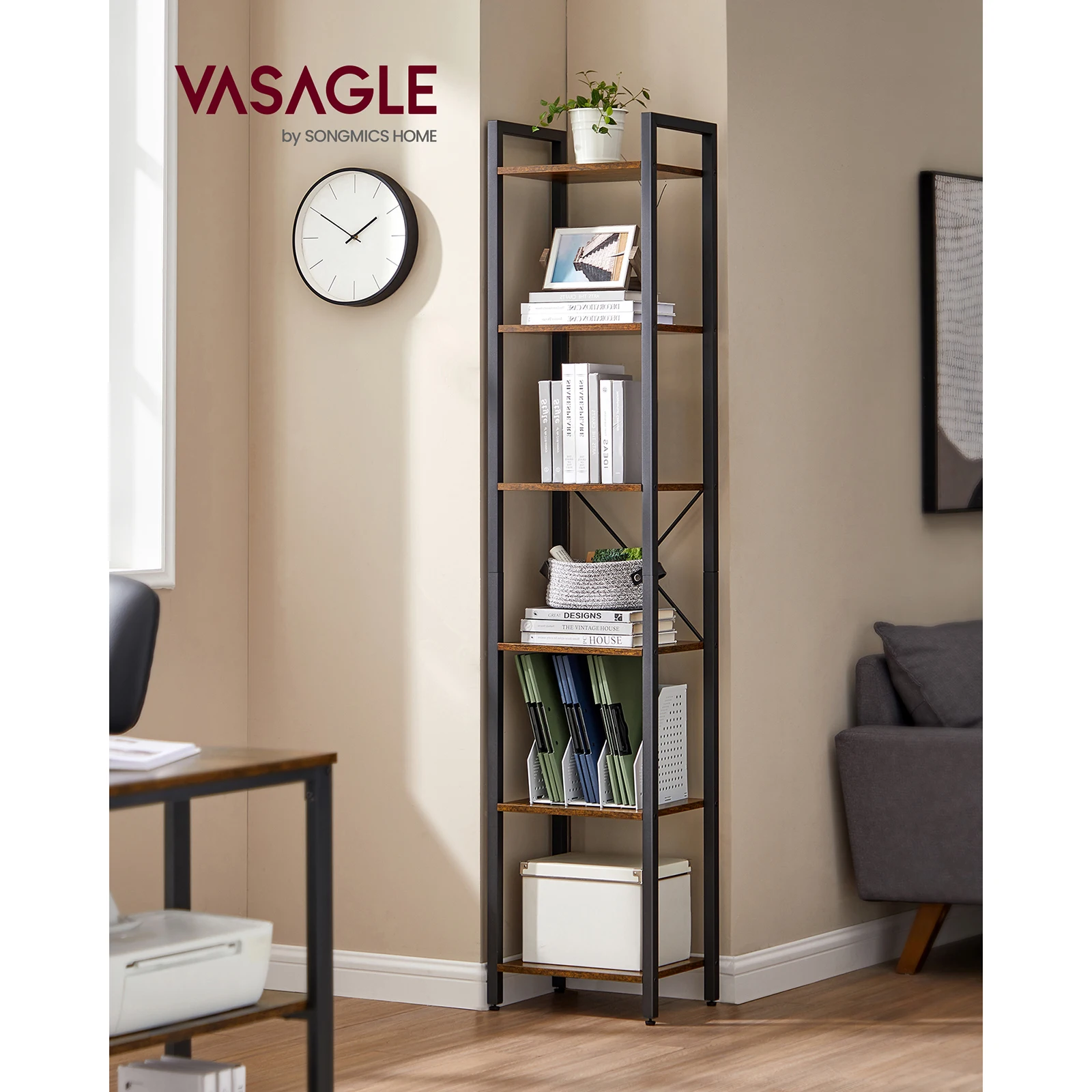 VASAGLE 6-Tier Bookshelf, Shelving Unit. Office, Study, Living Room, Bedroom. 30x40x187.5 cm.