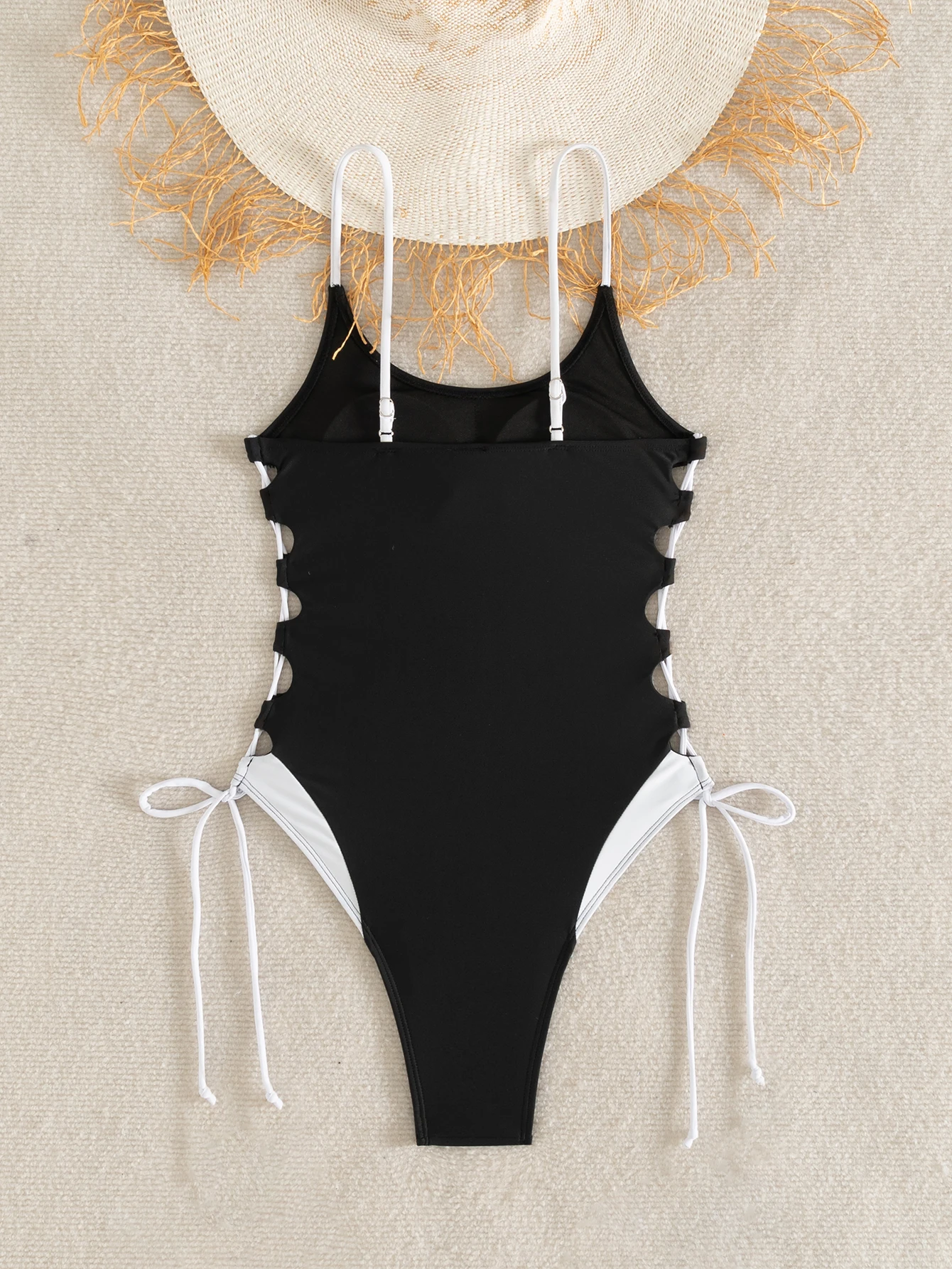 S-XL New Splicing Lace Up One Piece Swimsuit Women Swimwear Female Sexy High Leg Cut Monokini Padded Bather Bathing Suit Swim