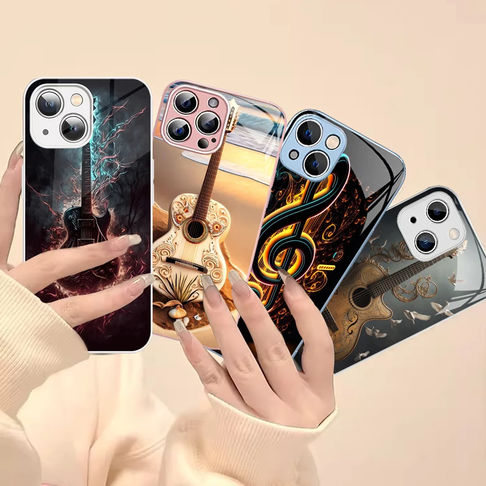 

Music Score Musical Violin Guitar Phone Case For iPhone 15 13 12 Mini 11 Pro XS Max X XR 14 Plus Tempered Glass Cover