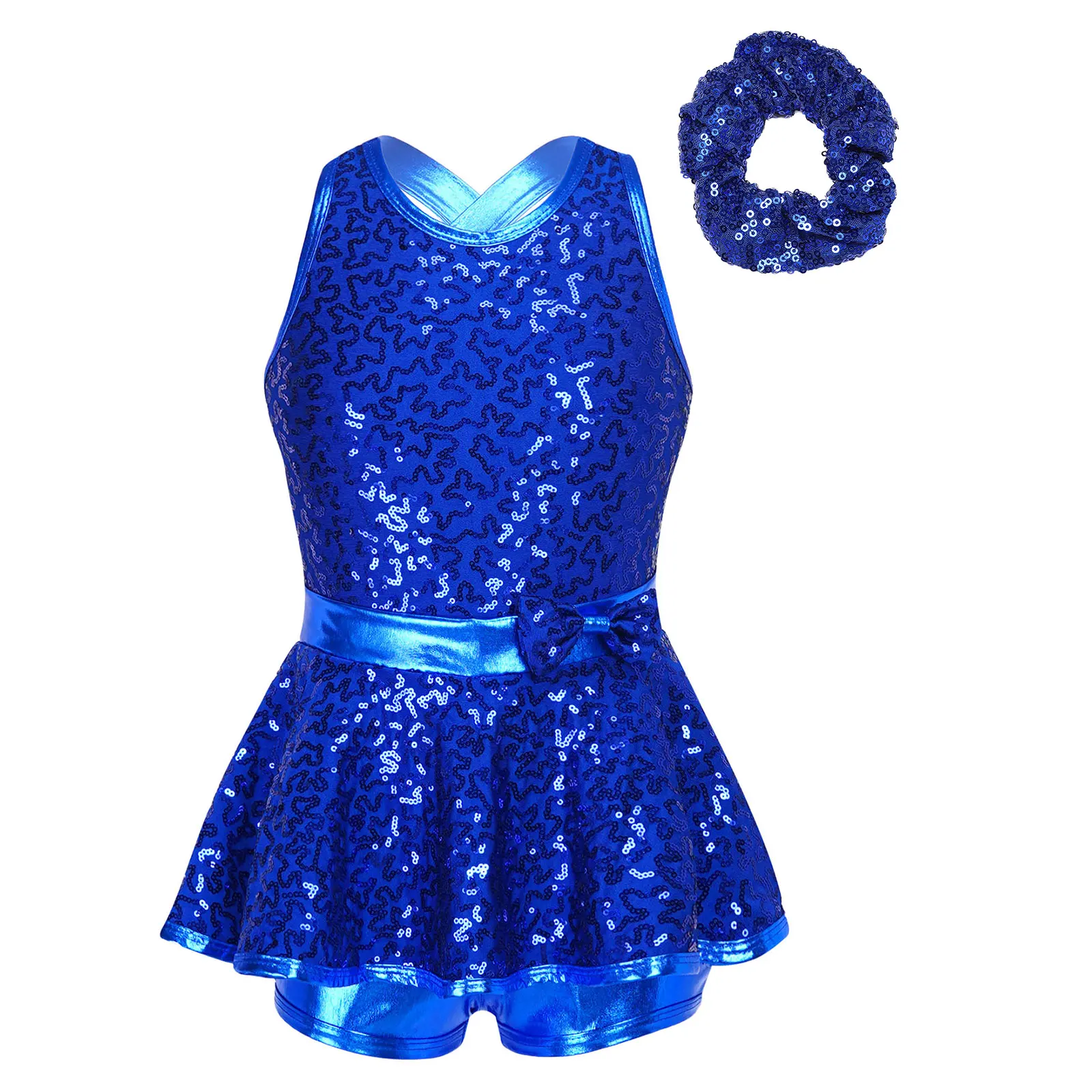 

2024 Ballet Dance Leotard Dress for Kids Girls Jazz Modern Dance Jumpsuit Sleeveless Shiny Sequins Dress Gymnastic Bodysuit