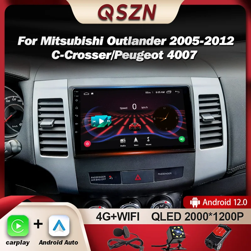 QSZN-reproductor Multimedia con GPS para coche, Radio con Android 12, Carplay, para Mitsubishi Outlander, Citroen, c-crosser, Peugeot 4007