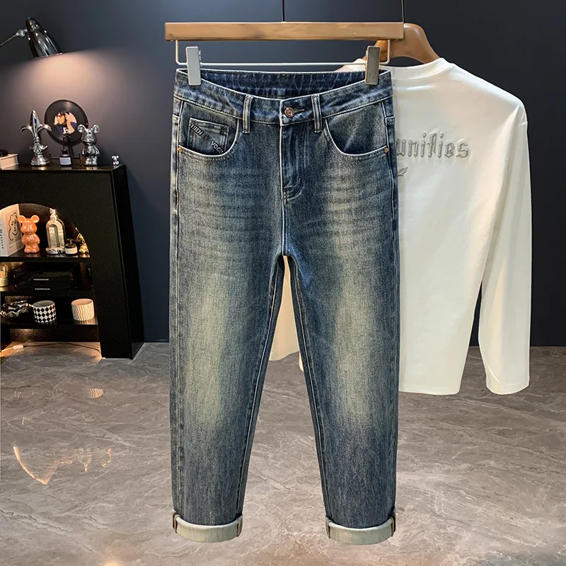 

Осень 2023, новые высококачественные свободные прямые джинсы для мужчин, уличная мода, универсальные повседневные брюки в Корейском стиле