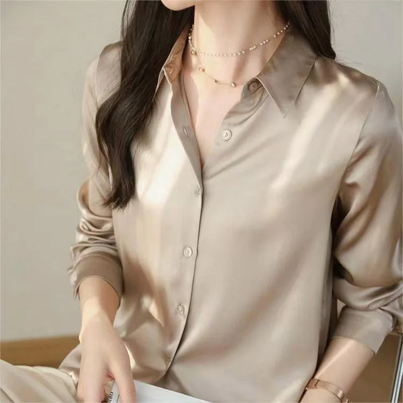 Women Clothing Casual All-match Long Sleeve Chiffon Shirt Spring Autumn Fashion Loose Solid Blouses 40-85Kg Office Lady Chic Top