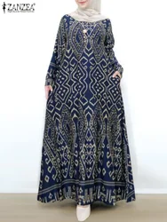 ZANZEA Women Spring Muslim Abaya Maxi Long Dress Vintage Long Sleeve Floral Printed Sundress Robe Femme Turkey Hijab Vestido