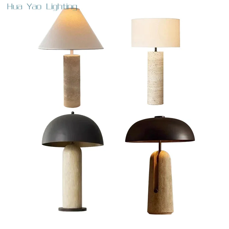 

Classical Stone Table Lamps Decoration Living Room Bedside Nightstand Light Fixture Vintage Desk Lamp Fabric Marble Brown