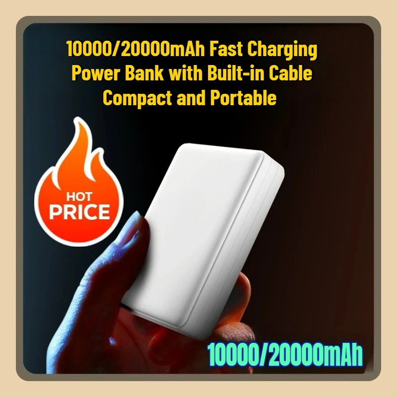 

10000/20000mAh Fast Charging Power Bank with Built-in Cable Compact and Portable