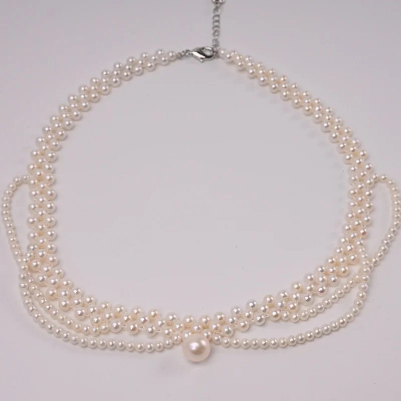 

New Natural Freshwater Pearl necklace pendant Fine Jewelry white double-layer Elegant Pure Banquet Wedding luxury X1064