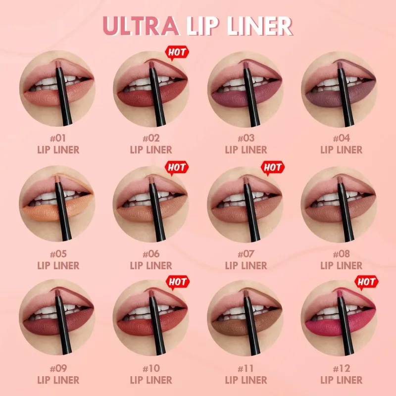 12Color Waterproof Matte Lipliner Pencil Sexy Red Contour Tint Lipstick Lasting Non-stick Cup Moisturising Lips Makeup Cosmetic