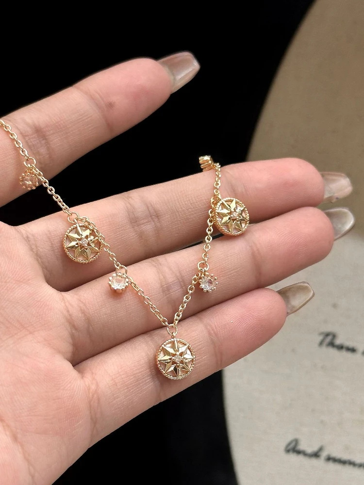 Design Sense Niche Bracelet with Double-sided Stacked Stars and Eight Pointed Compass for Women