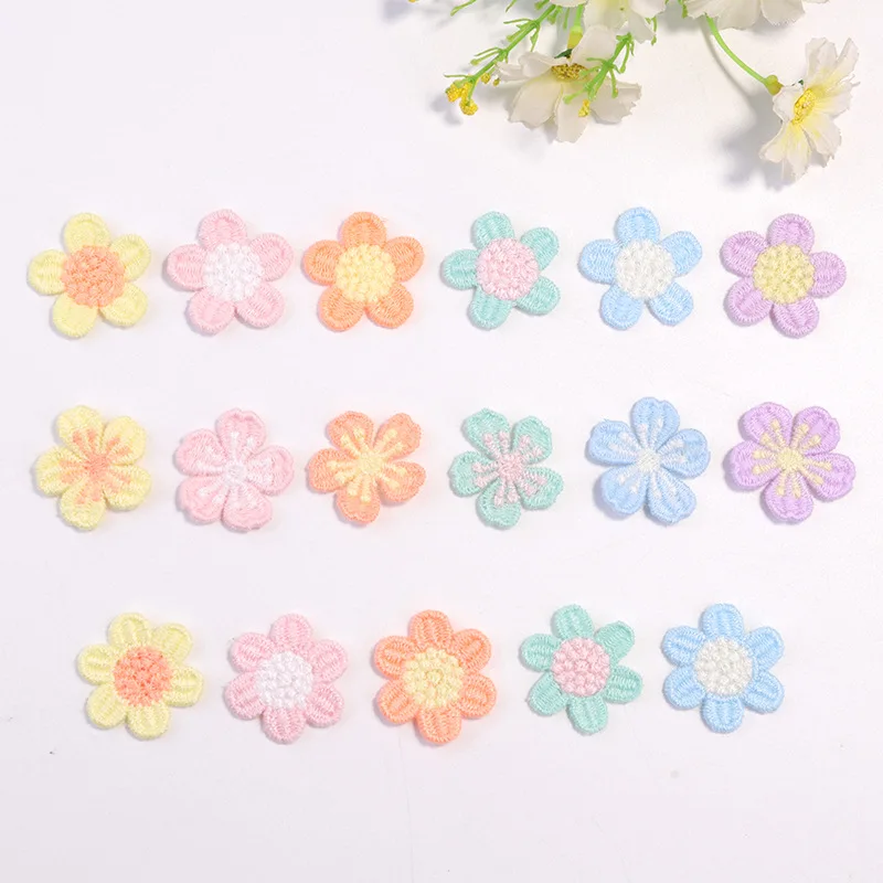 30PCS Mini Embroidered Flowers Patch 3cm Wholesale Colourful Flower Stickers For Clothing Shoes Hat Hair Accessories