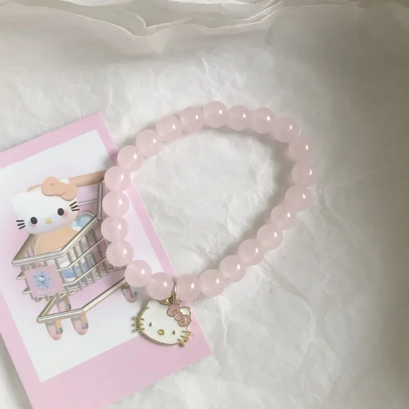 Fashion Hello Kitty Glass Beaded Bracelet Anime Kuromi Cinnamoroll Rope Bracelet Jewelry for Women DIY Beaded Pendant Girls Gift