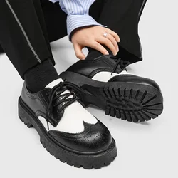 Sapato de plataforma em couro vulcanizado masculino, capota baixa, Versátil, Casual, Britânico, Caminhar, Elegante, Japonês, Outono