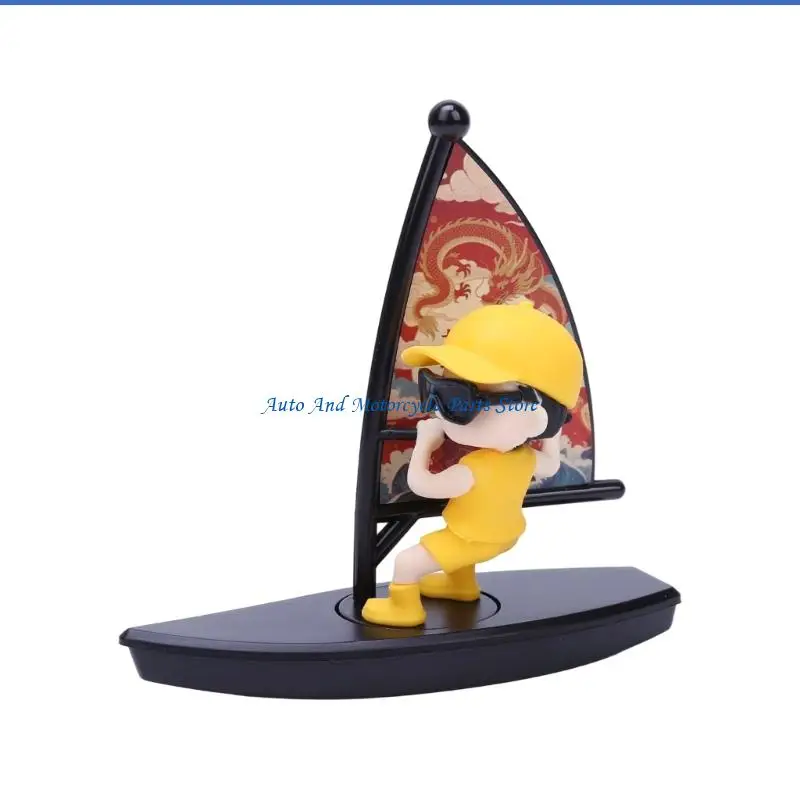 P9FD Car Center Console Scent Ornament with Sailing Boat Form and Moving Dashboard Accent