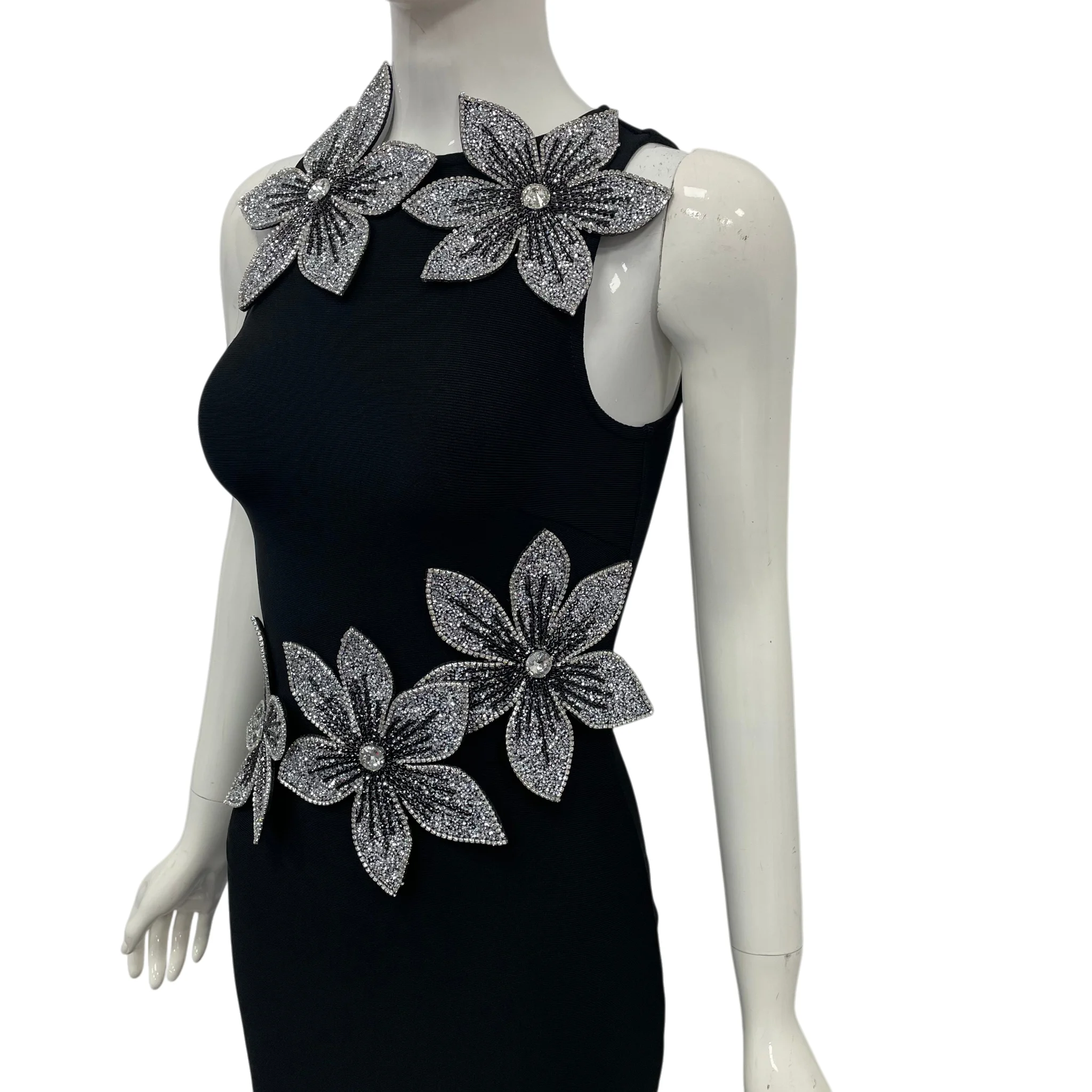 Modna, dopasowana suknia wieczorowa damska z diamentami w kształcie kwiatów, idealna na przyjęcie urodzinowe, w stylu gwiazd, elegancka sukienka wieczorowa dla kobiet.