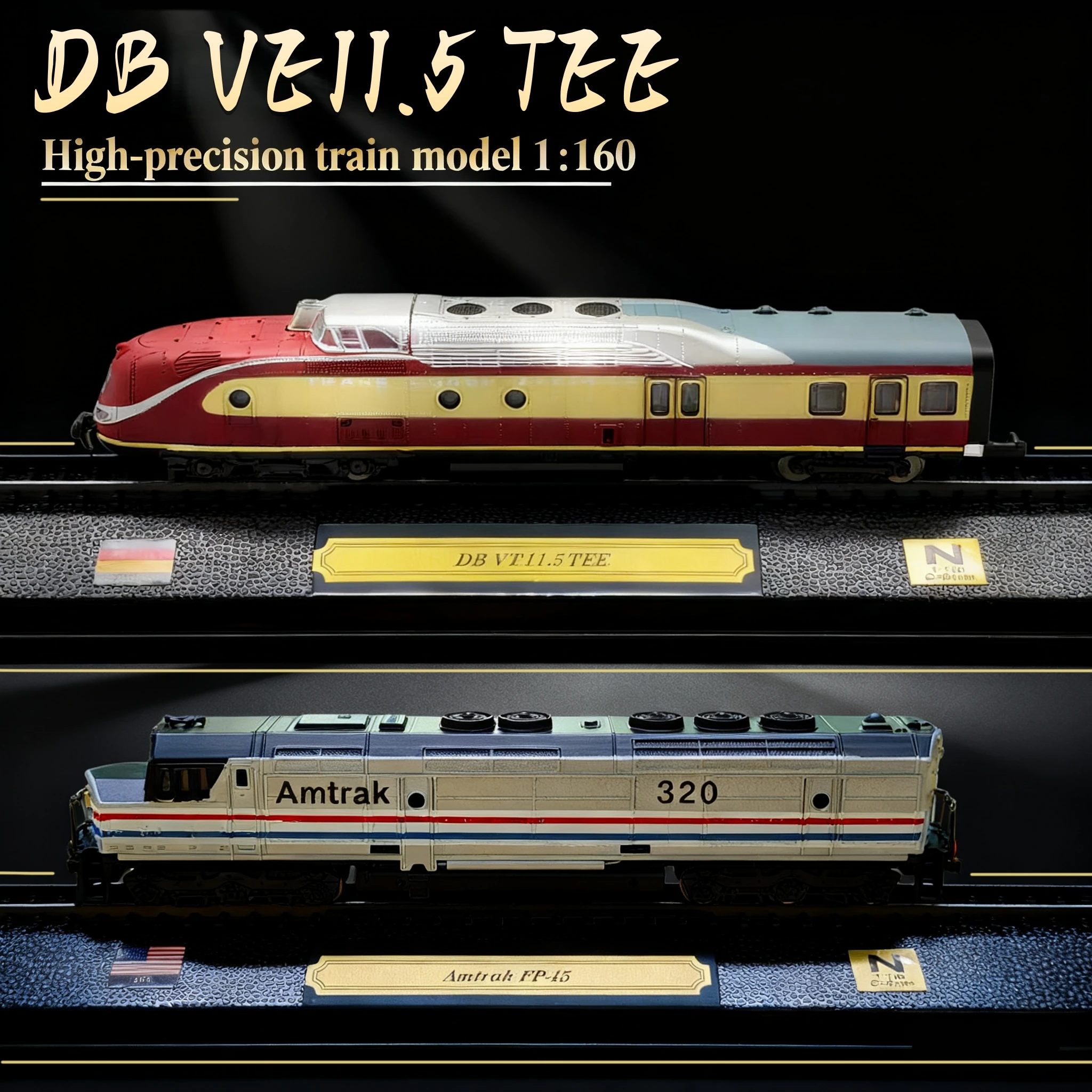 

Classic Retro American and German Train Model Ornaments Db Br 103.1 and Amteak Fp-45, Exquisite Details, Strict Quality Control, Suitable for Collection, Comes with Dust Cover, Track Base, Suitable as a Christmas and Halloween Gift, Black Friday Surprise