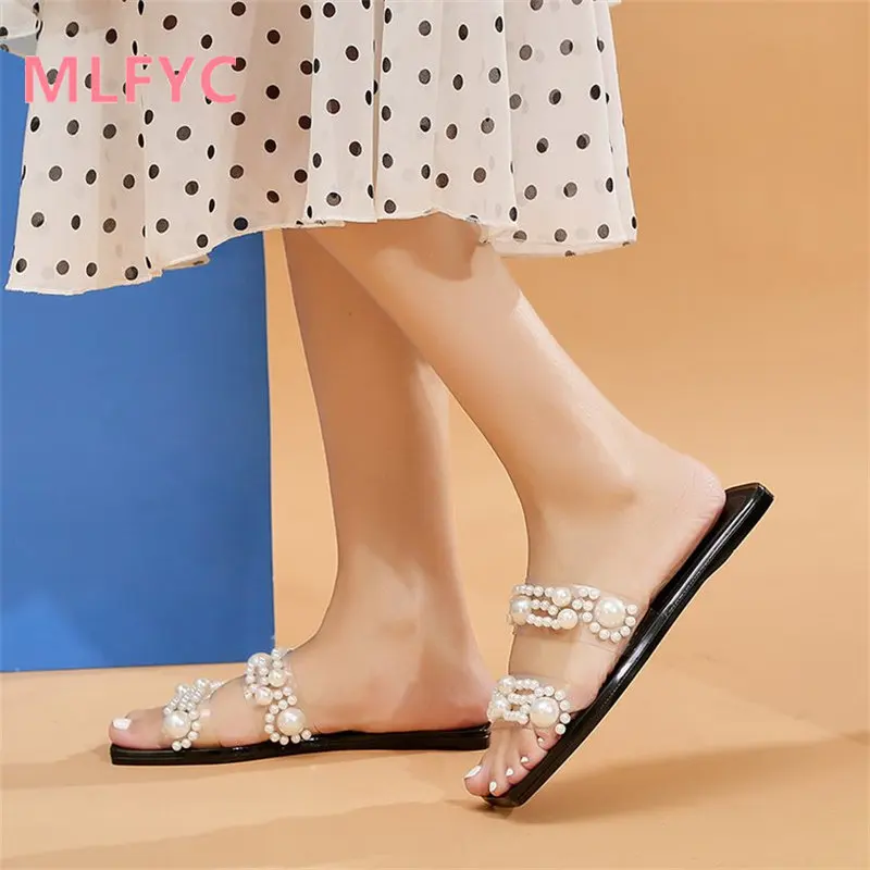 2023 Women's flat casual pearl slippers ladies fashionable fish-mouth shoes comfortable and simple woman sandals