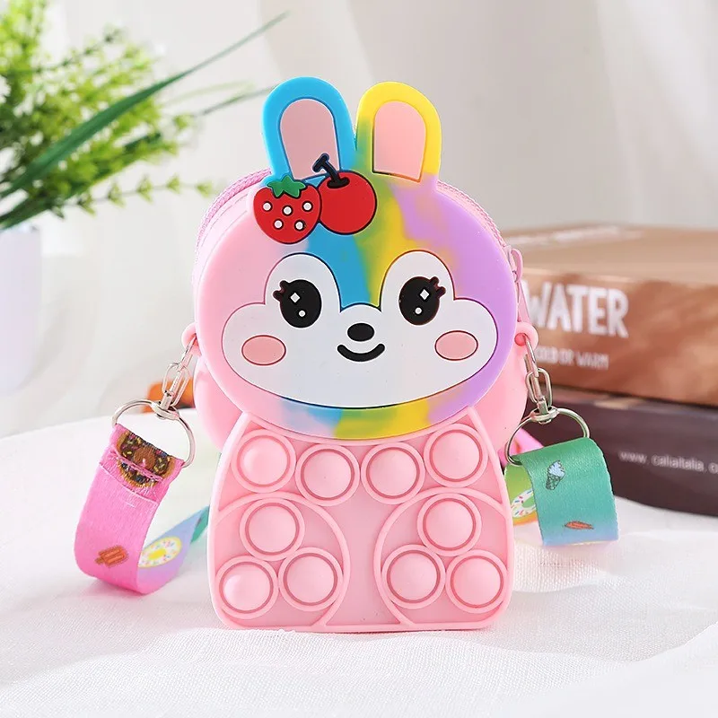 Rabbit Kids Silicone Coin Purse Candy Jelly Storage Bag Hand Pinch Bubble Puzzle Stress Relief Crossbody Bag