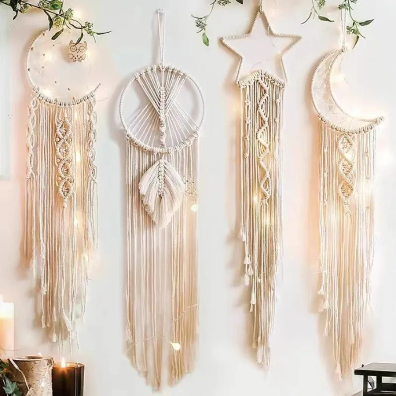 

Nordic Dreamcatcher Wall Hanging Decor - Handwoven Stars Moon Macrame for Bedroom, Aesthetic Room Decor Boho Wall Art