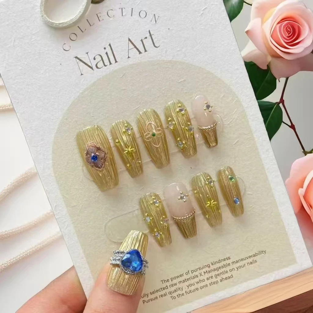 

10 шт., винтажные тисненые высококачественные металлические звездные блестящие стразы с инструментами из 4 предметов, прочные клейкие вкладки для ногтей