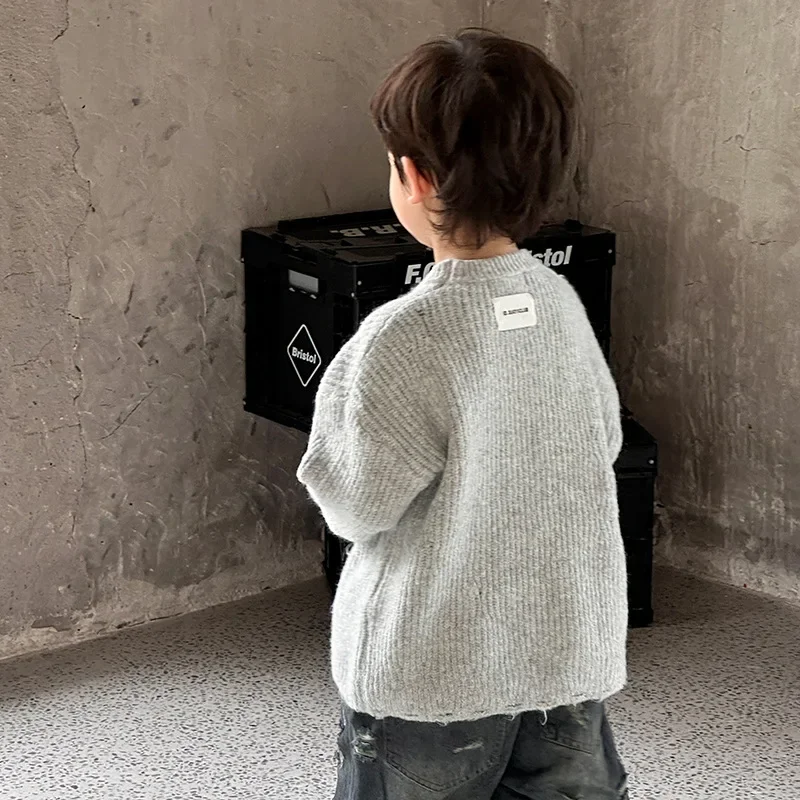 Pull en laine à col rond pour enfants, beau haut pour enfants, pull chaud pour garçon, ligne coréenne, printemps et automne, nouveau, 2024