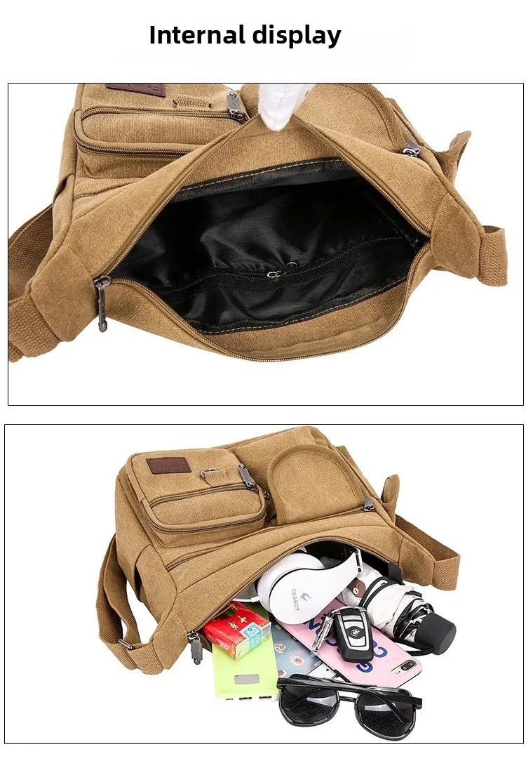 New Men's Canvas Crossbody Bag, Simple and Retro Single-shoulder Bag, Large-capacity Business Bag, Casual Travel Crossbody Bag
