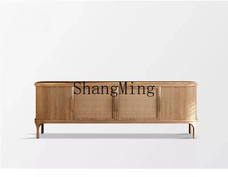 DHY TV cabinet retro rattan floor cabinet living room new Chinese TV storage cabinet