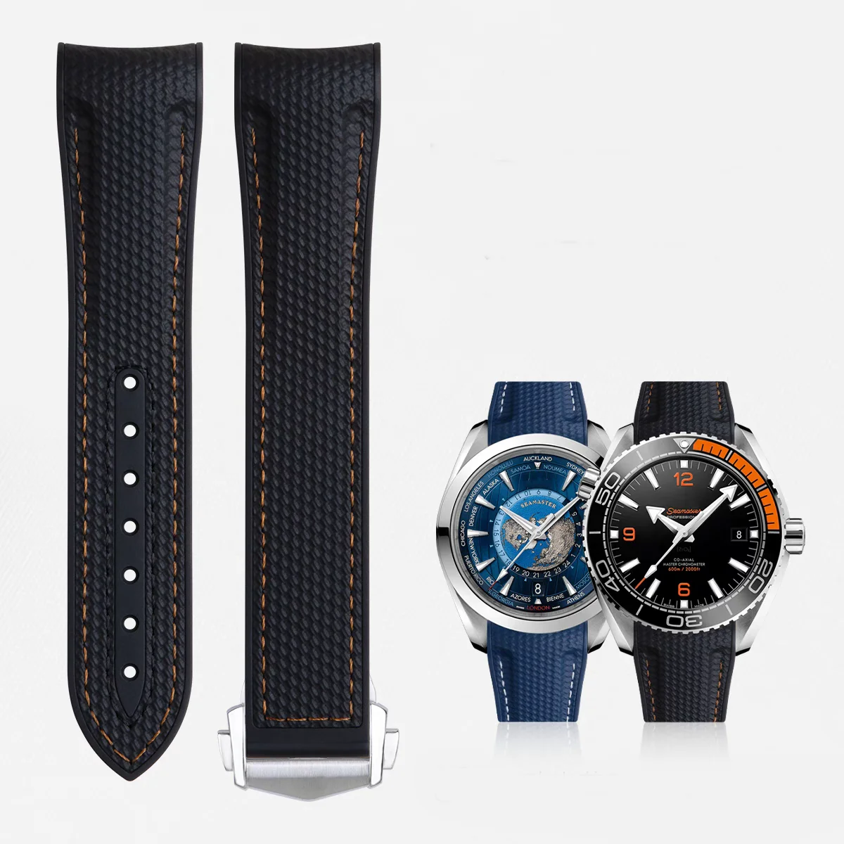 FKM Watchband for Omega Planet Ocean 600 Quarter Orange watch strap Fluoroelastomer Sport Waterproof watch bracelet 21mm