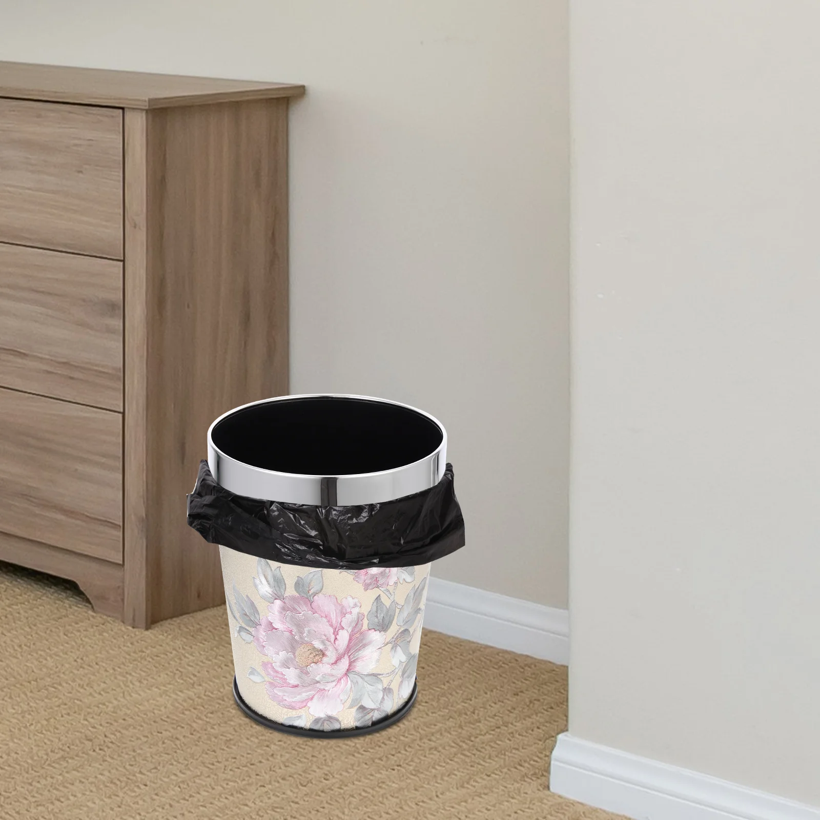 Bathroom Trash Can Practical Paper Waste Container Retro Style Household Garbage Recycling Bin