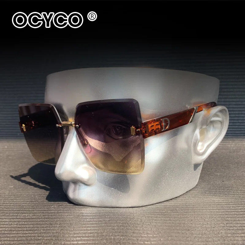 

OCYCO New Fashion Luxury Brand Rimless Women Sunglasses For Men Vintage Designer Square Frame Sun Glasses