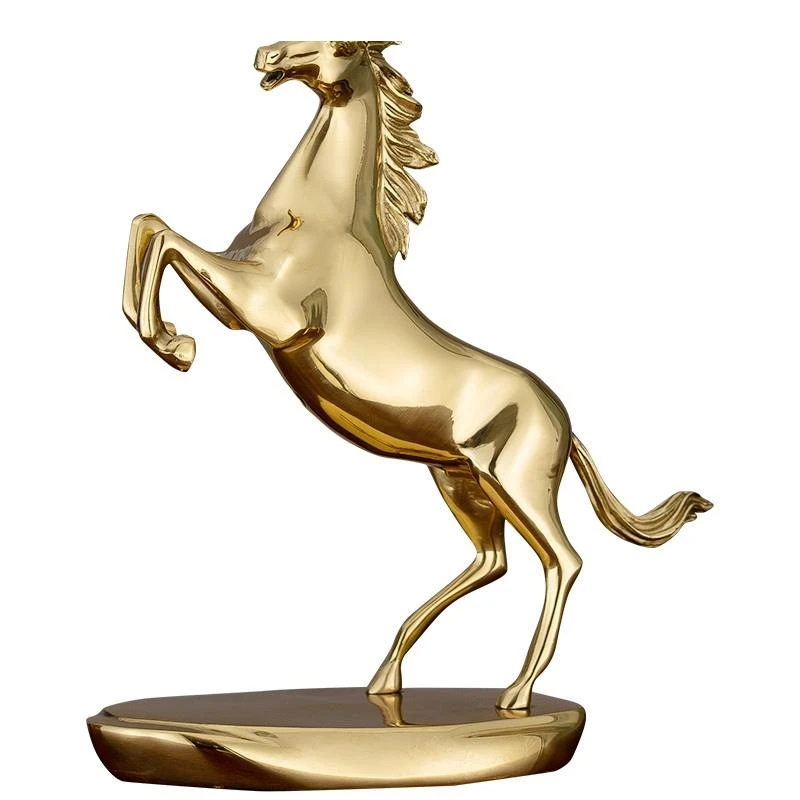 Plated Golden Copper Horse Sculpture Bookcase Desktop Ornaments Simulation Metal Animal Statue Figurine Gift Home Decor