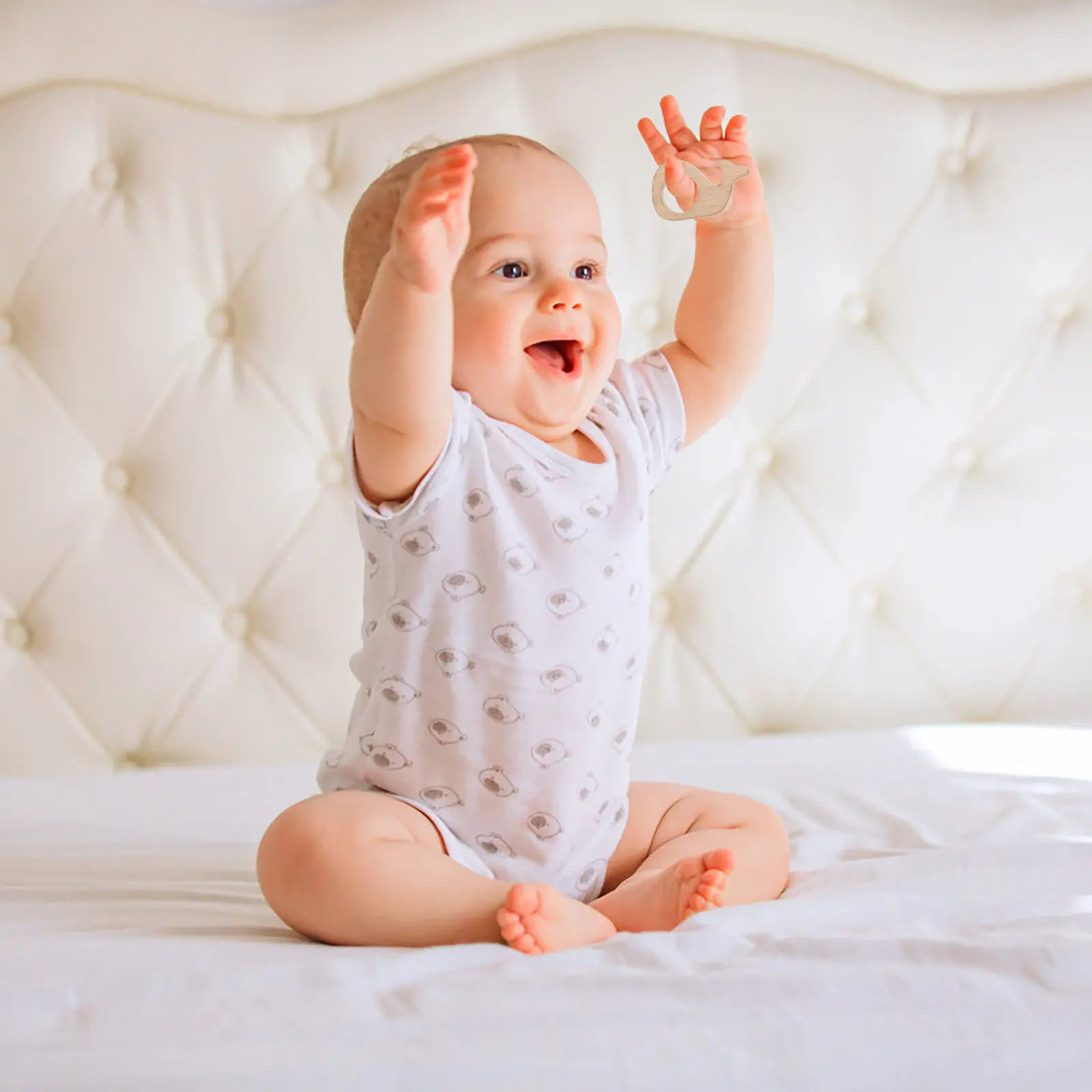 10 Stück Holz-Beißringe für Babys, Natürliche Buchenholz-Backenzahn-Entlastungsstäbchen, Kaubare Zahnungshilfe für Säuglinge, Tierförmig, BPA-frei, zum Zähneknirschen
